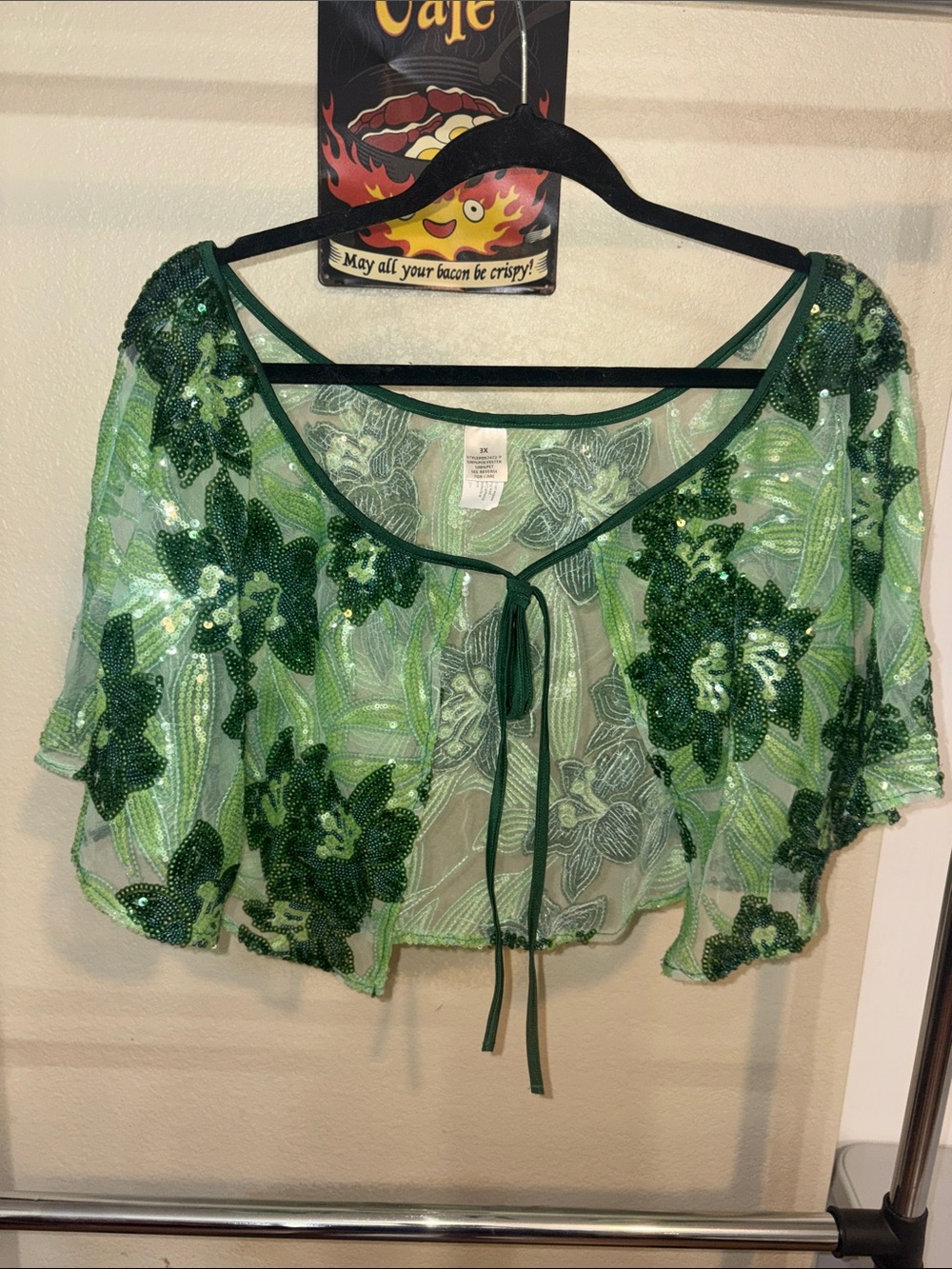 #104 NEW 3XL Green Beaded Floral Sheer Tie-Front skirt